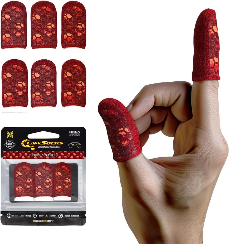 6 Pack Mobile Gaming Corps ClawSocks Phone Gaming Finger Sleeves - Blood & Skulls